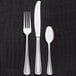 A close up of a Libbey stainless steel serving spoon.