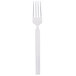 A Libbey Madison stainless steel dinner fork with a white handle.