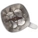 A stainless steel Waring blender jar with a metal blade.