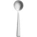 A silver Libbey stainless steel bouillon spoon with a long handle.