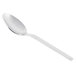 A Libbey stainless steel demitasse spoon with a silver handle on a white background.