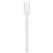 A Libbey stainless steel cocktail fork with a white handle.