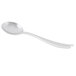 A Libbey stainless steel bouillon spoon with a white handle.