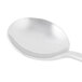 A Libbey stainless steel bouillon spoon with a white handle.