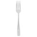 A silver fork with a black handle on a white background.