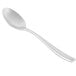 A Libbey stainless steel demitasse spoon with a silver handle on a white background.