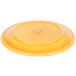 A yellow porcelain plate with a black logo on it.