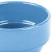 A close up of a Libbey blueberry porcelain bouillon bowl.