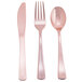 Creative Converting 315134 Heavy Weight Rose Gold Plastic Cutlery Pack with Knife, Fork, and Spoon - 12/Case