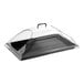 A clear polycarbonate tray with a black lid on it.