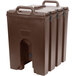 A dark brown plastic Cambro insulated soup carrier with handles.