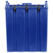 A blue rectangular Cambro insulated soup carrier with black handles.