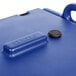 A navy blue plastic Cambro insulated soup carrier with a black handle.