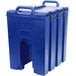 A navy blue plastic Cambro insulated soup carrier with a handle.