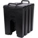 A black plastic Cambro insulated soup carrier with handles.