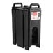 A black plastic Cambro insulated soup carrier with handles.
