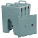 A grey plastic Cambro insulated soup carrier with handles.