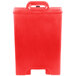 A red plastic Cambro Camtainer with a lid and a handle.