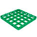 A green plastic Carlisle glass rack extender with 25 squares in four rows.