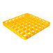 A yellow plastic glass rack extender with 49 compartments for dishwashing or storage.