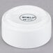 A white round Libbey porcelain bowl with black text that says "World" on it.
