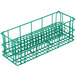 A green wire rack with 20 compartments for bread and butter plates.
