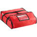 A red ServIt insulated pizza delivery bag with black straps and a zipper.