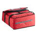 A red CaterGator Dash insulated pizza delivery bag with black straps and a zipper.