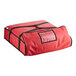 A red CaterGator Dash insulated pizza delivery bag with black straps and a zipper.