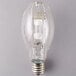 A close-up of a Satco clear metal halide light bulb with a silver base.