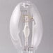 A clear Satco metal halide light bulb with a white base.