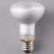 A Satco 45 watt frosted halogen flood light bulb.