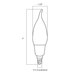 A diagram of a Satco clear LED candelabra light bulb.