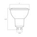 A drawing of a Satco MR16 LED reflector light bulb with dimensions.