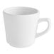 An Acopa bright white stoneware tall cup with a handle.