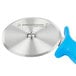 A Dexter-Russell circular pizza cutter with a blue plastic handle.