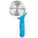 A Dexter-Russell pizza cutter with a blue high-heat handle.