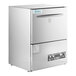 A stainless steel Noble Warewashing undercounter dishwasher with the door open.