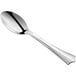 A Visions silver plastic spoon with a flared handle.