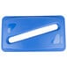 A blue plastic lid with a paper slot for a Rubbermaid Slim Jim container.