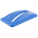 A blue Rubbermaid Slim Jim recycling container lid with a paper slot.