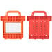 An orange and white Prince Castle dicer blade and pusher assembly.
