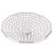 A silver circular stainless steel sieve with holes.