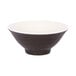 An Elite Global Solutions Durango melamine bowl with a white background and white rim with a chocolate brown interior.