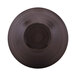 An antique white melamine bowl with a chocolate brown rim.