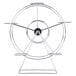 A chrome metal Ferris wheel rack with circular baskets.