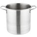 A silver stainless steel Vollrath double boiler pot with two handles.