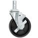 A Regency swivel stem caster with a black rubber wheel and metal wheel.