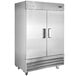 An Avantco stainless steel reach-in refrigerator with two solid doors.