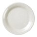 A close-up of a white Thunder Group San Marino melamine plate with speckled specks.